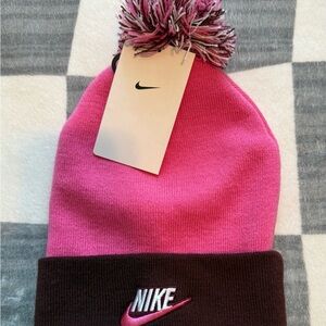Nike Kids Pink and Brown Pom-Pom Beanie